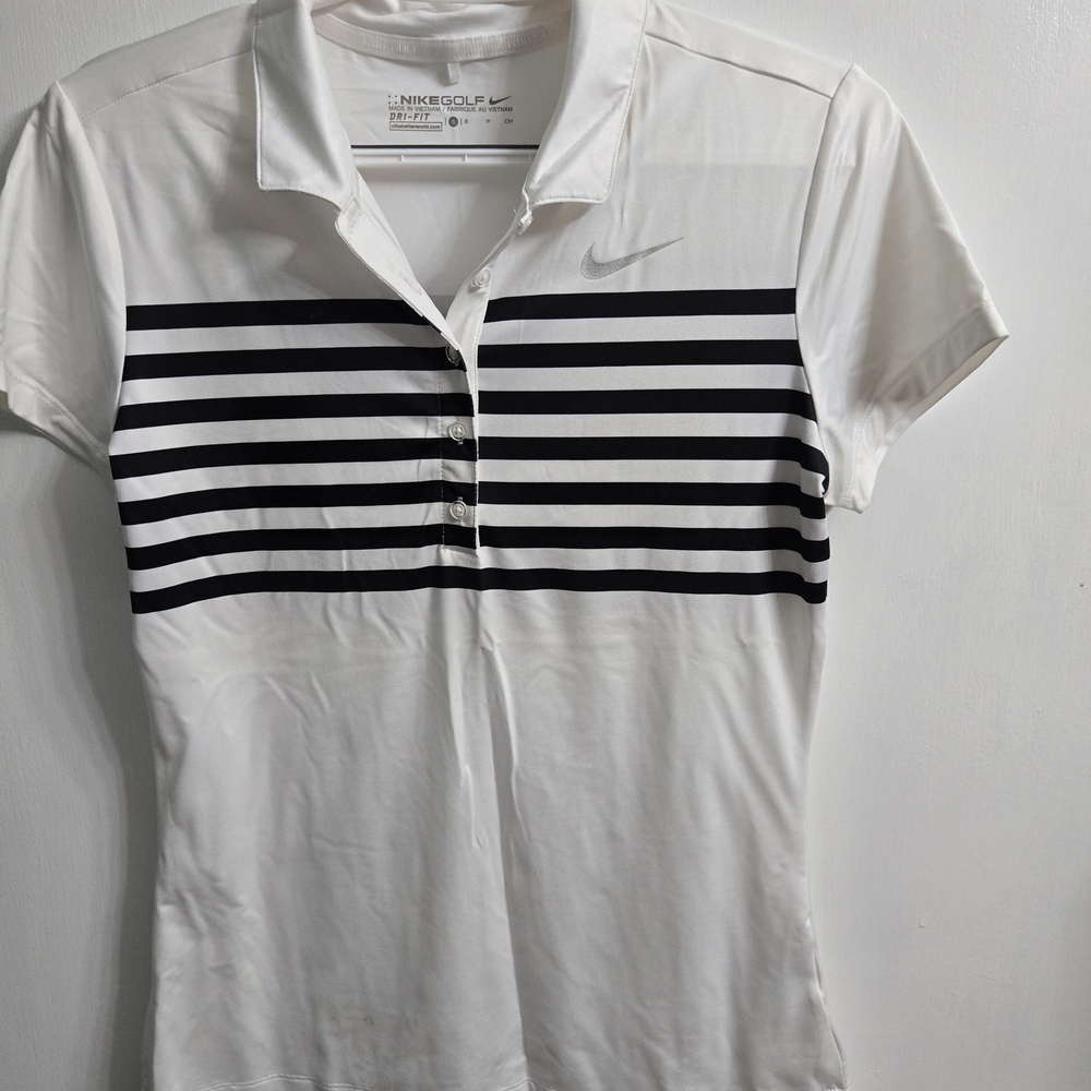 Nike Golf White and Black Fitted Polo Short Sleeve Shirt